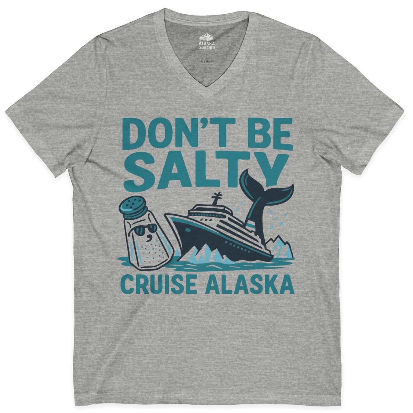 Don’t Be Salty Alaska Cruise Shirt Whale Pun Funny Vacation Tee — V-Neck V-Neck Shirt – Athletic Heather – Alaska Cruise Shirts