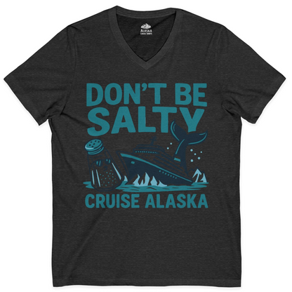 Don’t Be Salty Alaska Cruise Shirt Whale Pun Funny Vacation Tee — V-Neck V-Neck Shirt – Dark Grey Heather – Alaska Cruise Shirts