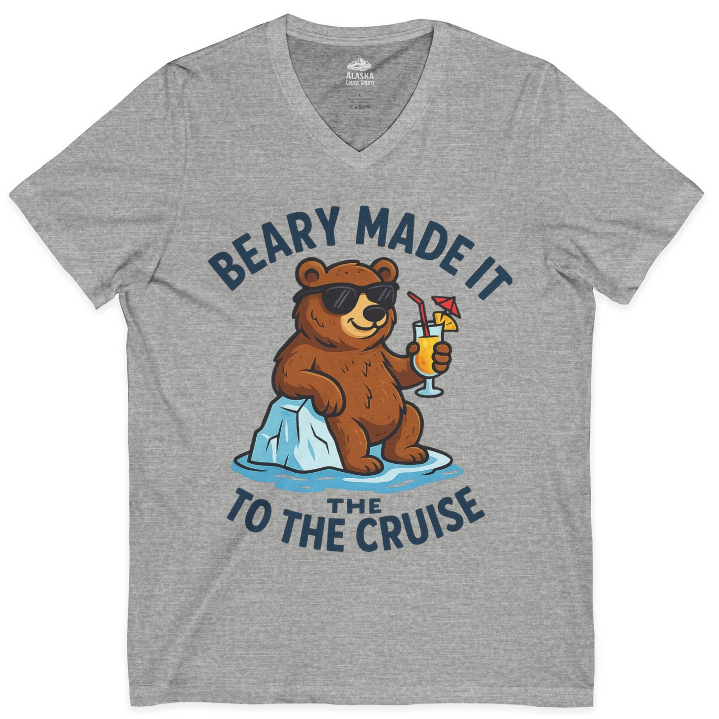 Funny Cruise Bear Shirt V-Neck Shirt – Athletic Heather – Alaska Cruise Shirts