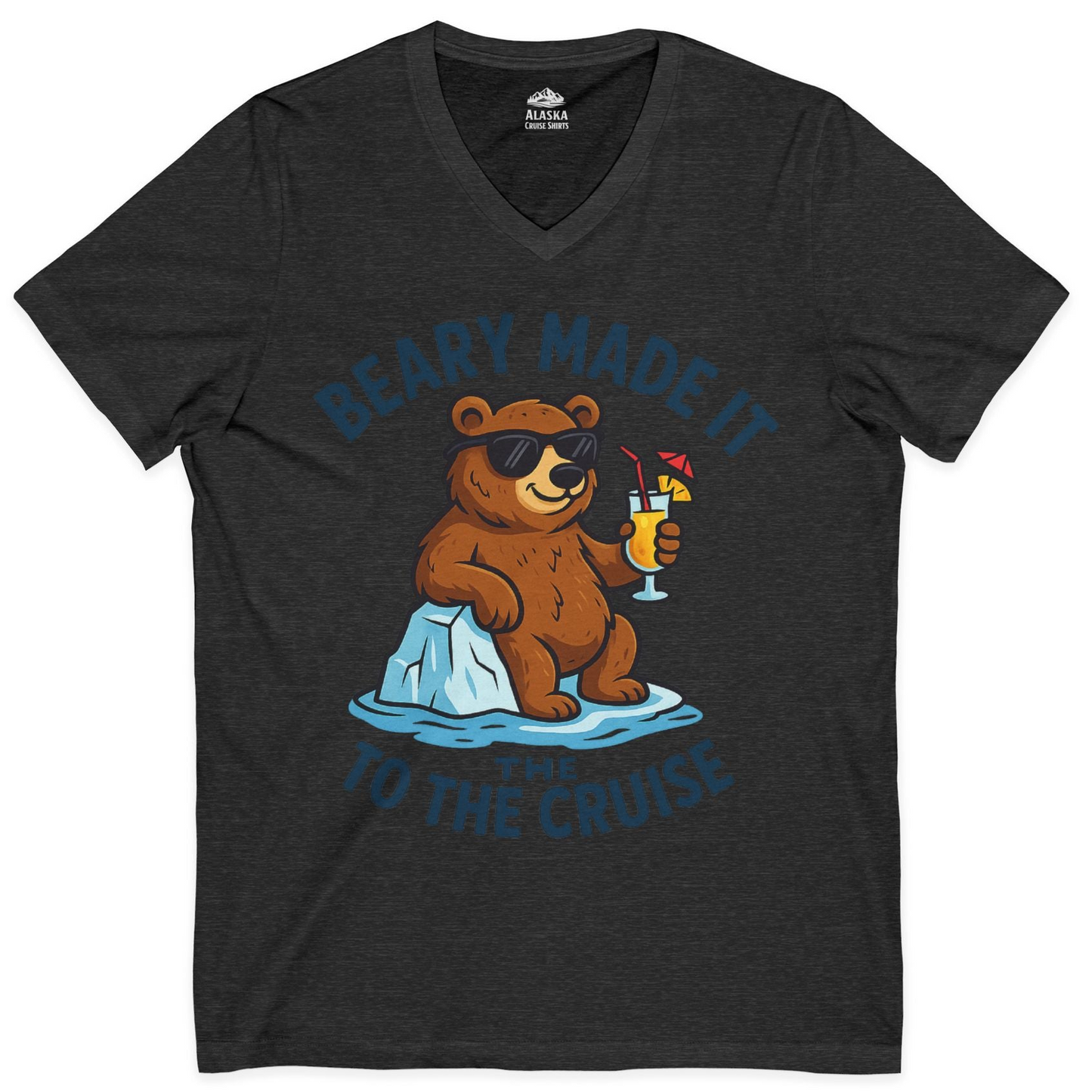 Funny Cruise Bear Shirt V-Neck Shirt – Dark Grey Heather – Alaska Cruise Shirts