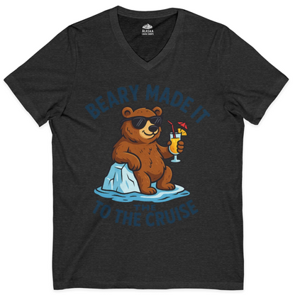 Funny Cruise Bear Shirt V-Neck Shirt – Dark Grey Heather – Alaska Cruise Shirts