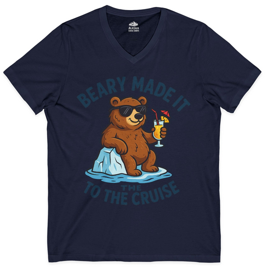 Funny Cruise Bear Shirt V-Neck Shirt – Navy – Alaska Cruise Shirts