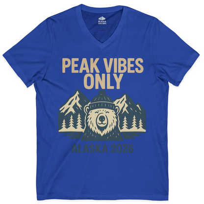 Alaska 2026 Mountain Adventure Bear V-Neck Shirt – True Royal – Alaska Cruise Shirts