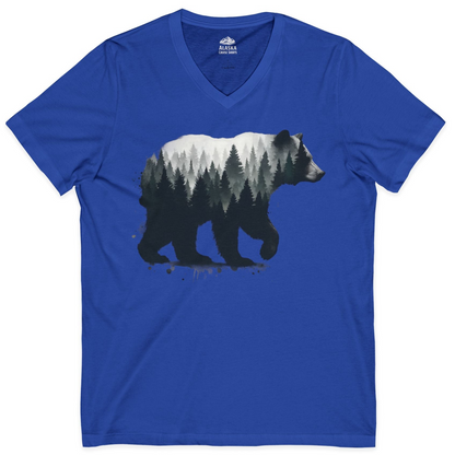 Bear Silhouette Forest Double Exposure Shirt V-Neck Shirt – True Royal – Alaska Cruise Shirts
