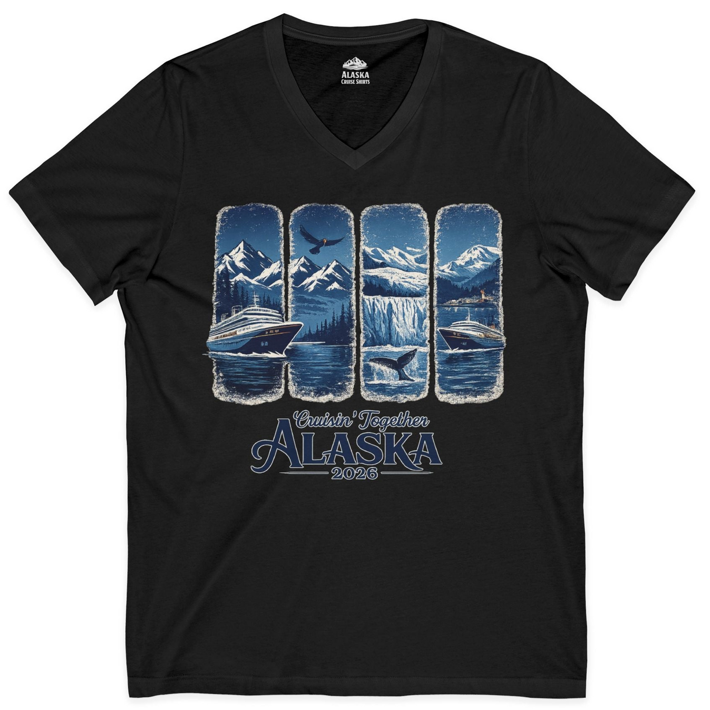 Alaska Cruise Adventure Shirt V-Neck Shirt – Black – Alaska Cruise Shirts