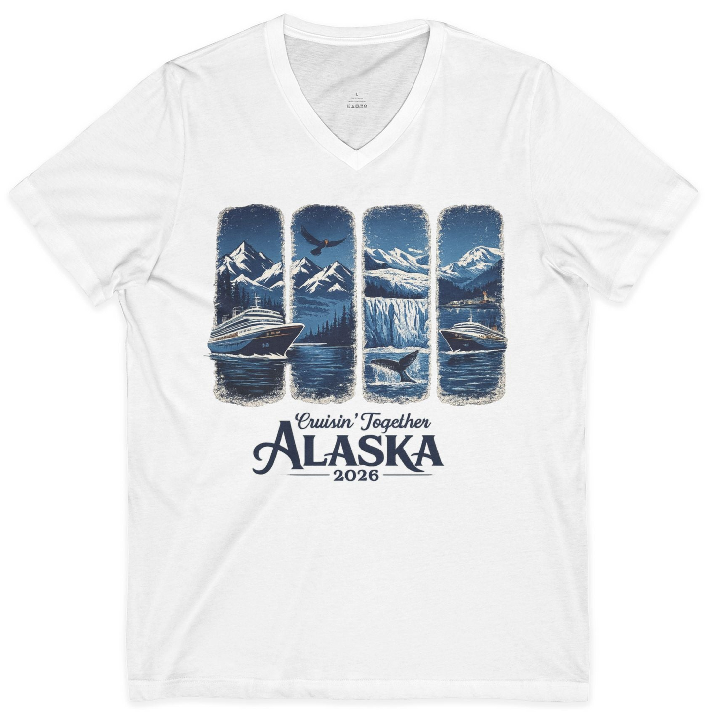 Alaska Cruise Adventure Shirt V-Neck Shirt – White – Alaska Cruise Shirts