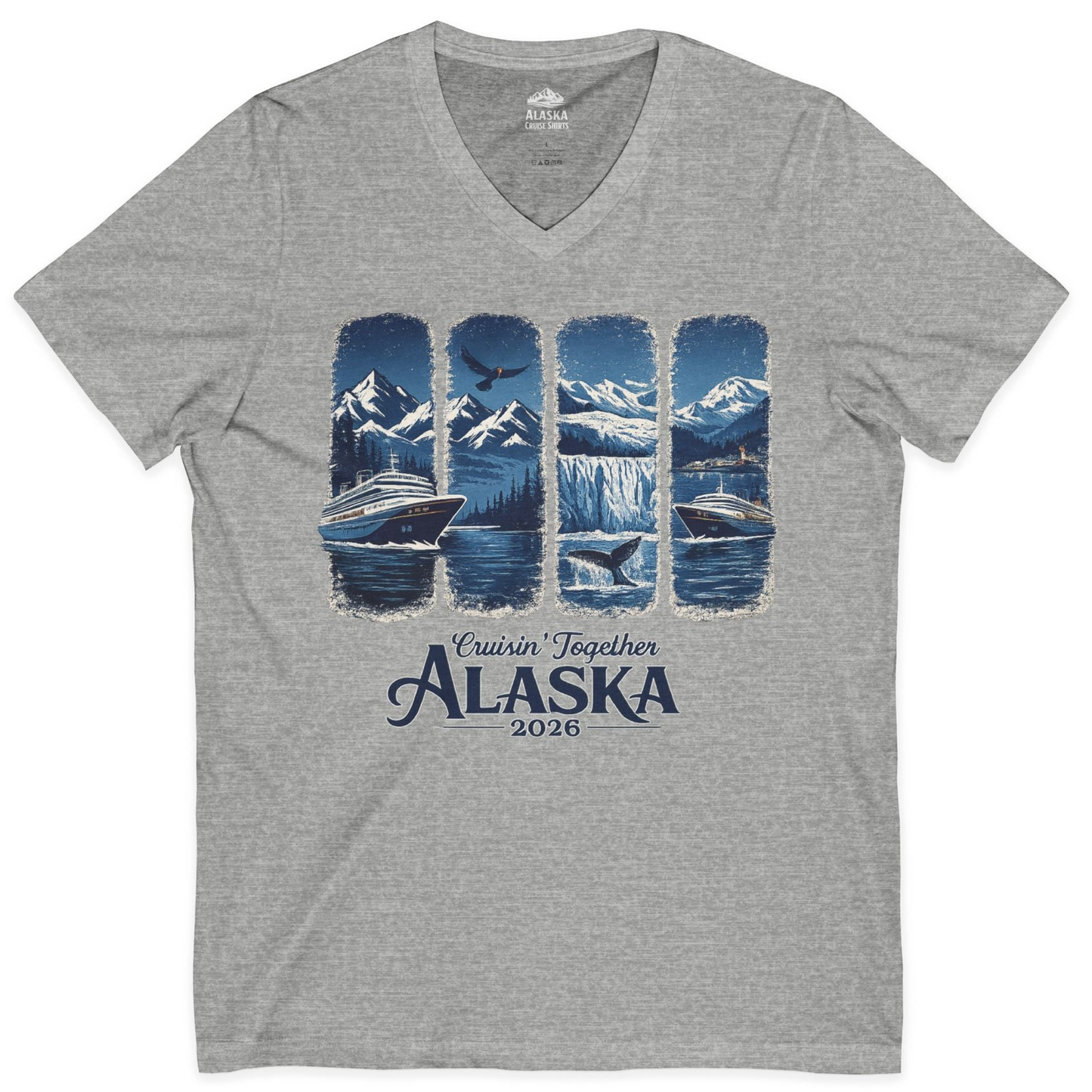 Alaska Cruise Adventure Shirt V-Neck Shirt – Athletic Heather – Alaska Cruise Shirts