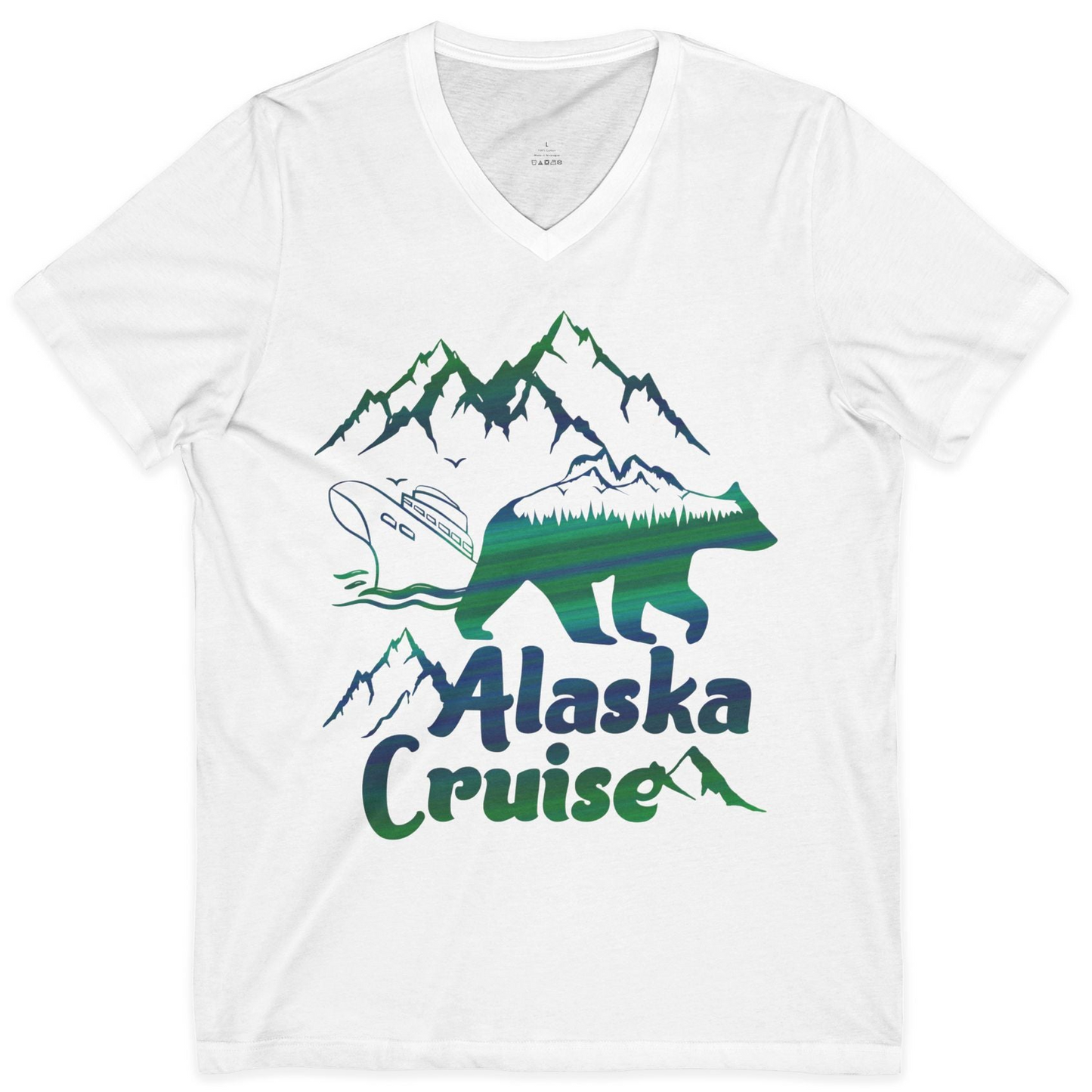 Alaska Cruise Bear Mountains Silhouette Shirt V-Neck Shirt – White – Alaska Cruise Shirts