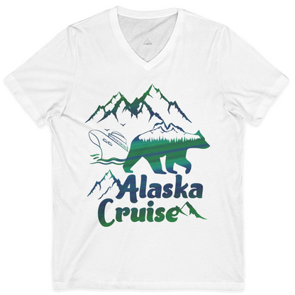 Alaska Cruise Bear Mountains Silhouette Shirt V-Neck Shirt – White – Alaska Cruise Shirts