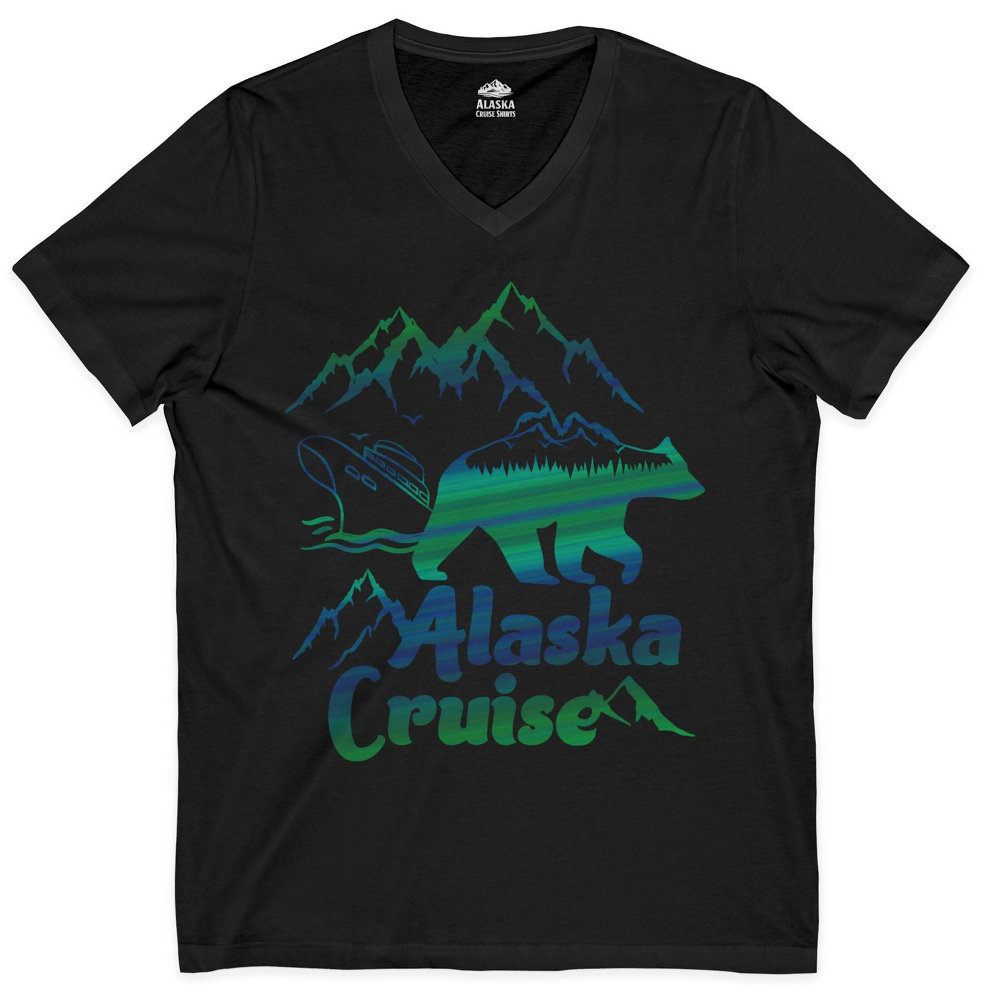 Alaska Cruise Bear Mountains Silhouette Shirt V-Neck Shirt – Black – Alaska Cruise Shirts