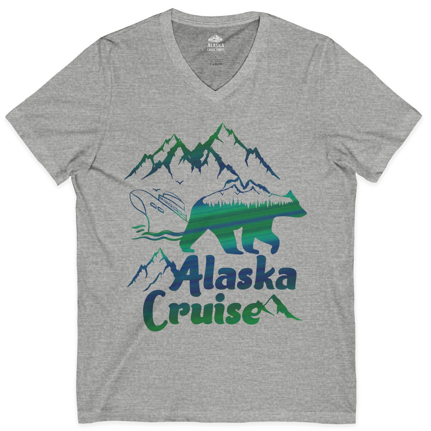 Alaska Cruise Bear Mountains Silhouette Shirt V-Neck Shirt – Athletic Heather – Alaska Cruise Shirts