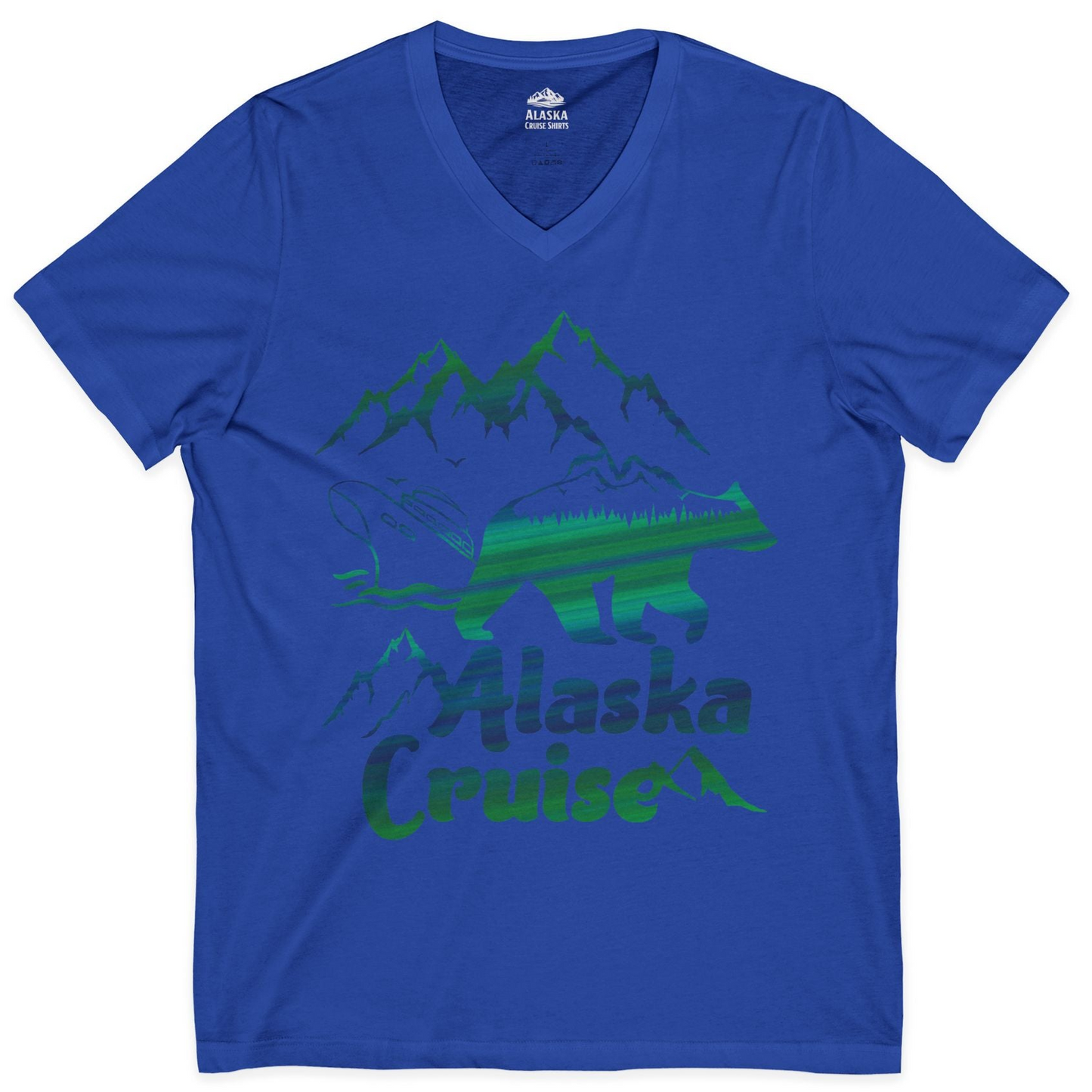 Alaska Cruise Bear Mountains Silhouette Shirt V-Neck Shirt – True Royal – Alaska Cruise Shirts