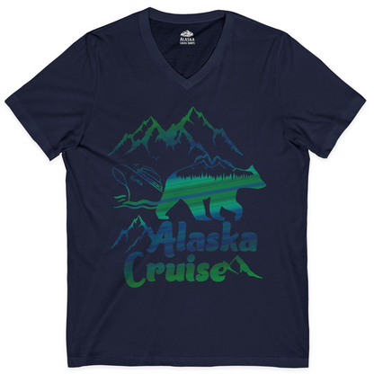 Alaska Cruise Bear Mountains Silhouette Shirt V-Neck Shirt – Navy – Alaska Cruise Shirts
