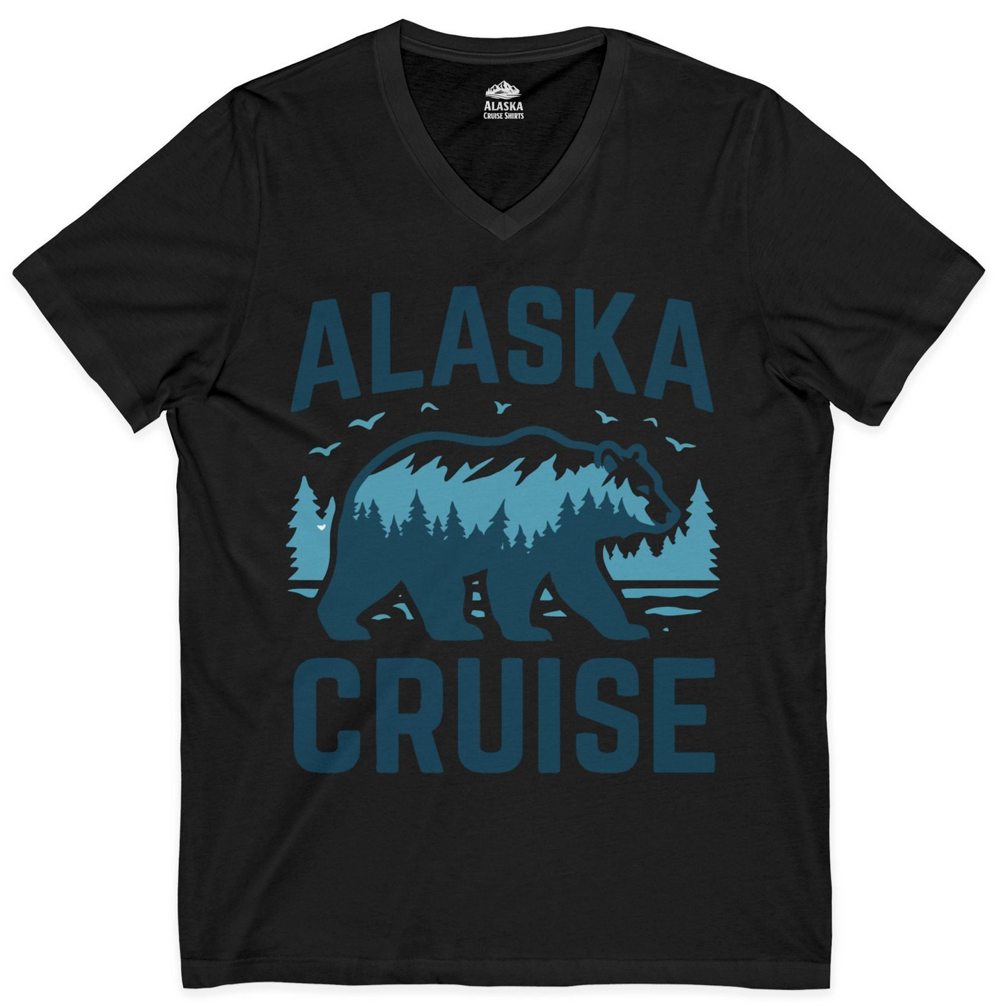 Alaska Cruise Shirt Bear Silhouette Forest Wildlife Nature Tee — V-Neck V-Neck Shirt – Black – Alaska Cruise Shirts