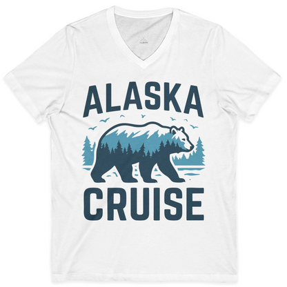 Alaska Cruise Shirt Bear Silhouette Forest Wildlife Nature Tee — V-Neck V-Neck Shirt – White – Alaska Cruise Shirts