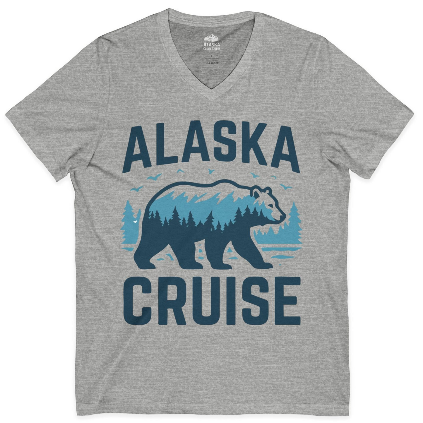 Alaska Cruise Shirt Bear Silhouette Forest Wildlife Nature Tee — V-Neck V-Neck Shirt – Athletic Heather – Alaska Cruise Shirts