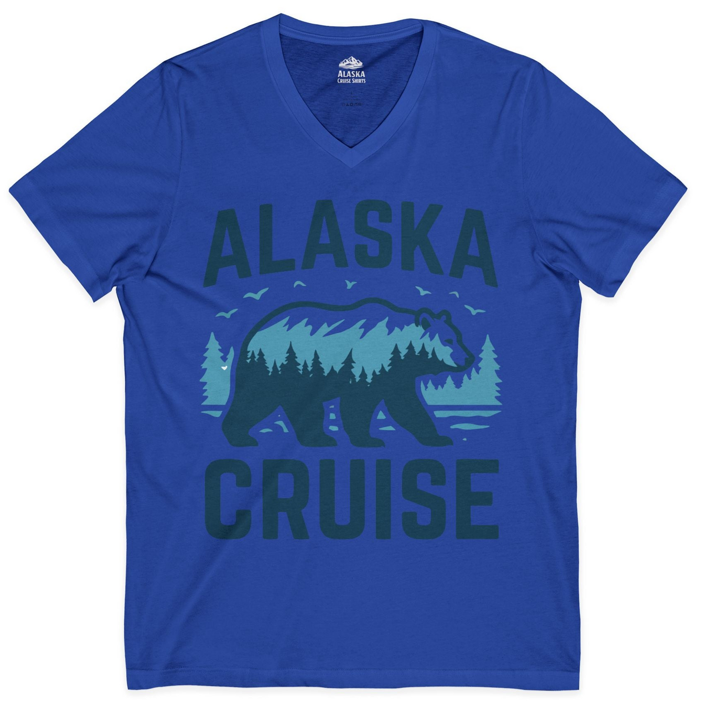 Alaska Cruise Shirt Bear Silhouette Forest Wildlife Nature Tee — V-Neck V-Neck Shirt – True Royal – Alaska Cruise Shirts