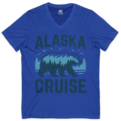 Alaska Cruise Shirt Bear Silhouette Forest Wildlife Nature Tee — V-Neck V-Neck Shirt – True Royal – Alaska Cruise Shirts