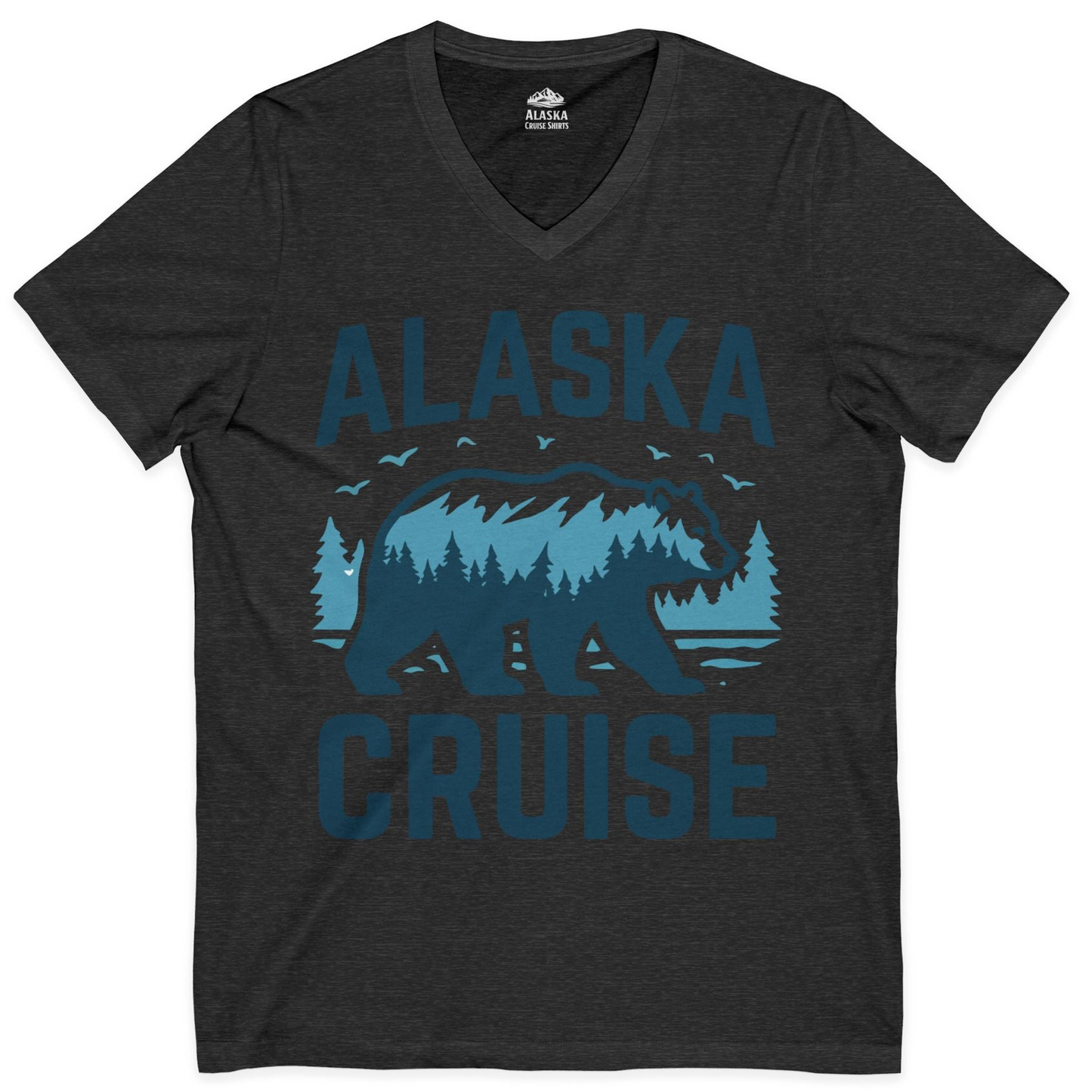 Alaska Cruise Shirt Bear Silhouette Forest Wildlife Nature Tee — V-Neck V-Neck Shirt – Dark Grey Heather – Alaska Cruise Shirts