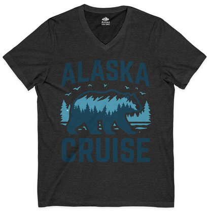 Alaska Cruise Shirt Bear Silhouette Forest Wildlife Nature Tee — V-Neck V-Neck Shirt – Dark Grey Heather – Alaska Cruise Shirts