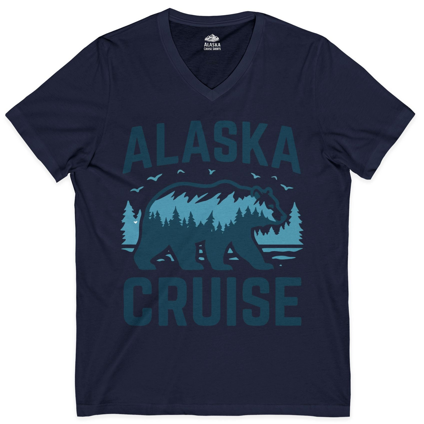 Alaska Cruise Shirt Bear Silhouette Forest Wildlife Nature Tee — V-Neck V-Neck Shirt – Navy – Alaska Cruise Shirts
