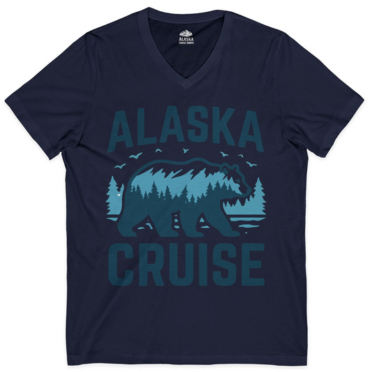 Alaska Cruise Shirt Bear Silhouette Forest Wildlife Nature Tee — V-Neck V-Neck Shirt – Navy – Alaska Cruise Shirts