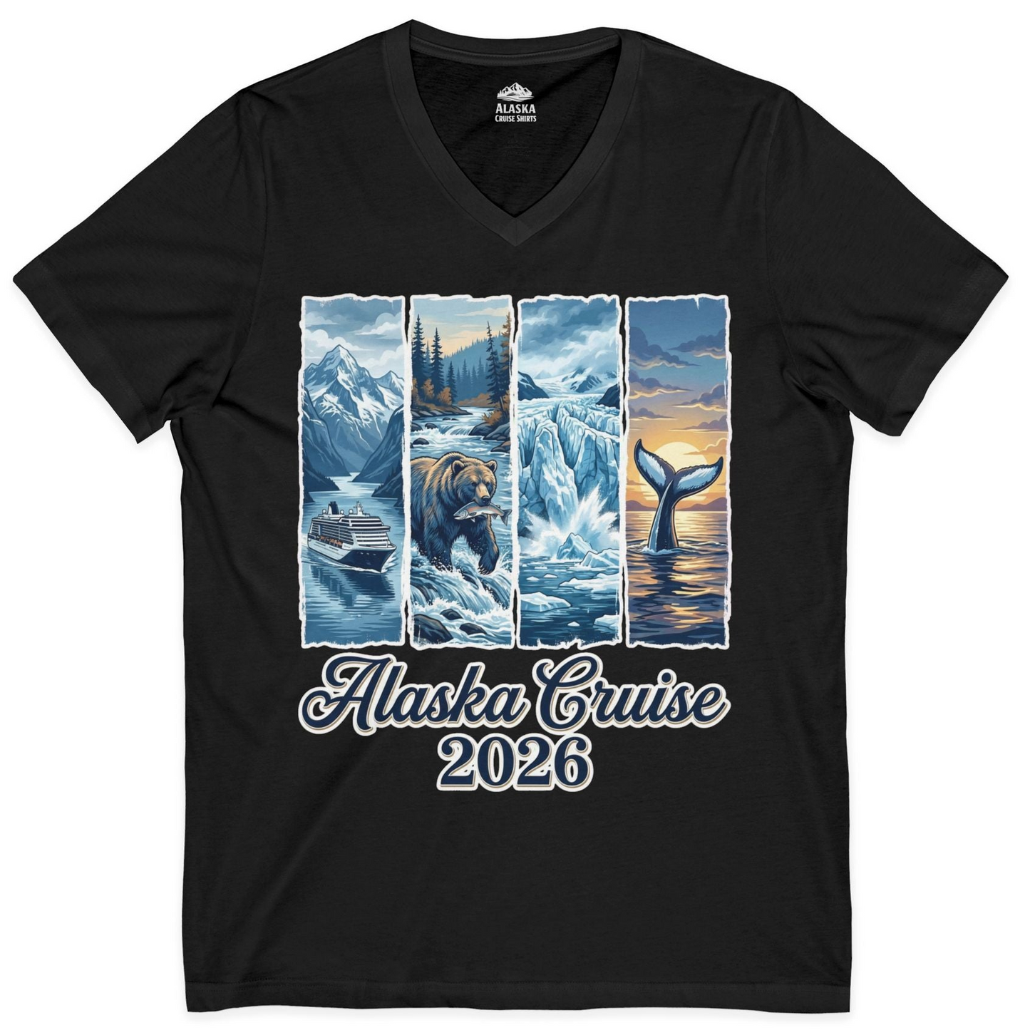 Alaska Cruise 2026 Scenic Wildlife Adventure Souvenir Shirt — V-Neck V-Neck Shirt – Black – Alaska Cruise Shirts