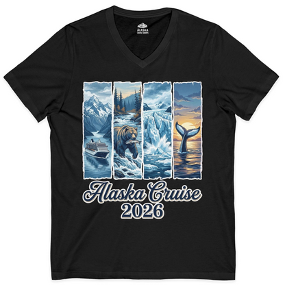 Alaska Cruise 2026 Scenic Wildlife Adventure Souvenir Shirt — V-Neck V-Neck Shirt – Black – Alaska Cruise Shirts