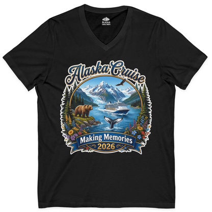 Alaska Cruise 2026 Making Memories Nature Travel Shirt — V-Neck V-Neck Shirt – Black – Alaska Cruise Shirts