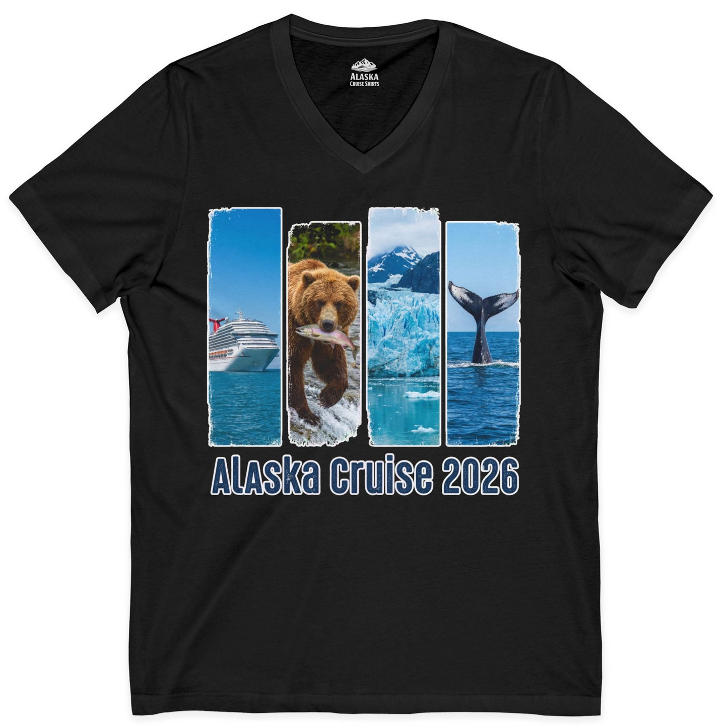Alaska Cruise 2026 Wildlife Nature Adventure Vacation Shirt — V-Neck V-Neck Shirt – Black – Alaska Cruise Shirts