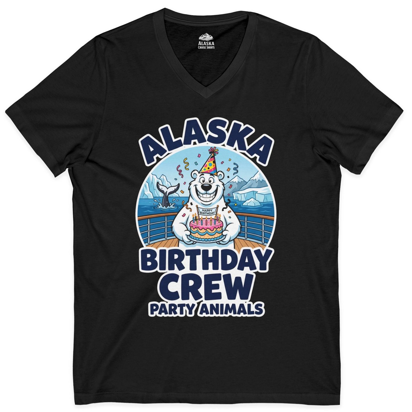 Alaska Birthday Crew Party Animals Polar Bear Cruise Shirt — V-Neck V-Neck Shirt – Black – Alaska Cruise Shirts