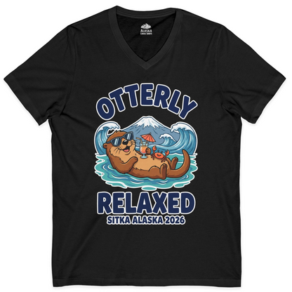Otterly Relaxed Sitka Alaska 2026 Vacation Souvenir Shirt — V-Neck V-Neck Shirt – Black – Alaska Cruise Shirts