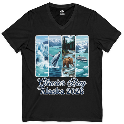 Glacier Bay Alaska 2026 Cruise Nature Wildlife Adventure Shirt — V-Neck V-Neck Shirt – Black – Alaska Cruise Shirts