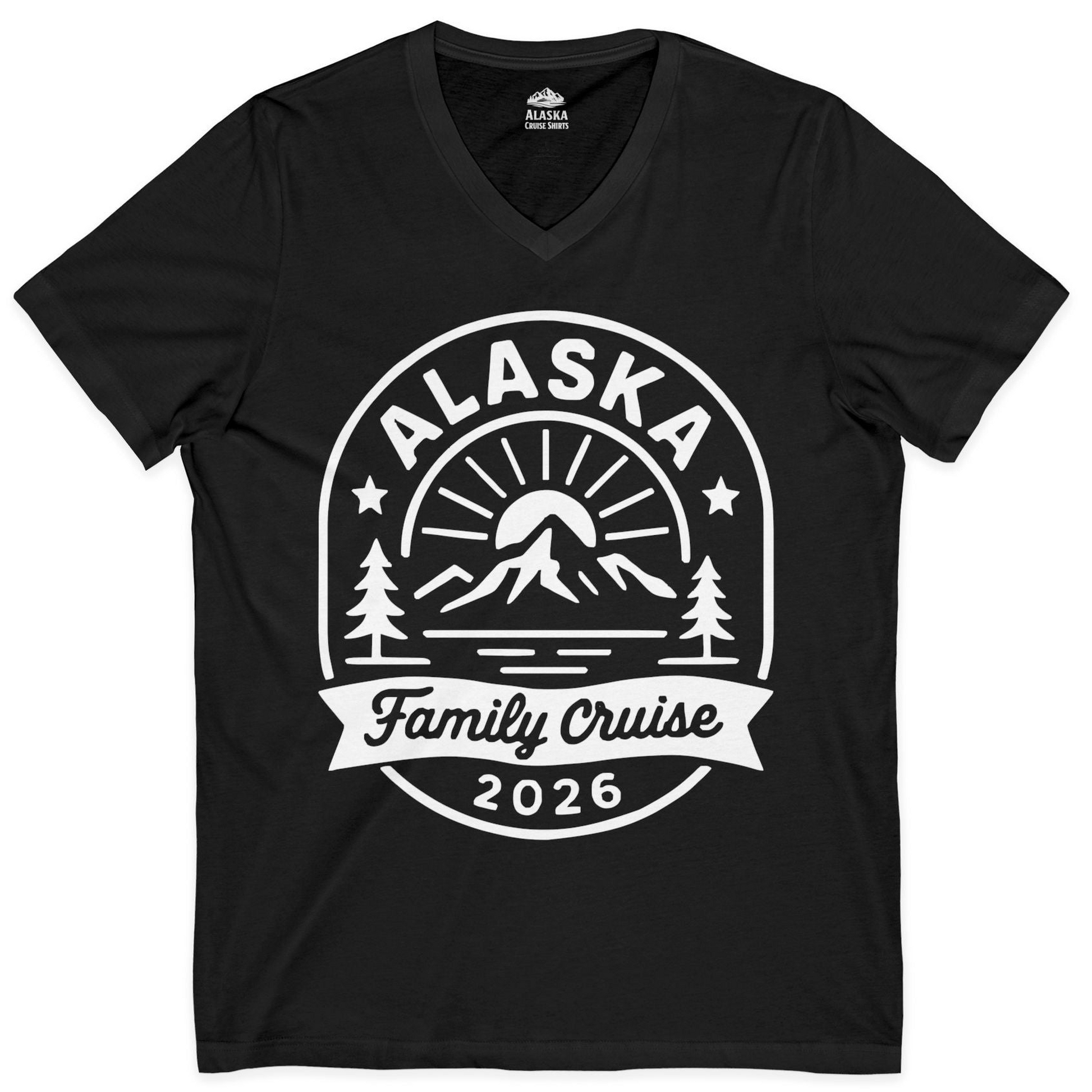 Alaska Family Cruise 2026 Mountain Nature Adventure Shirt — V-Neck V-Neck Shirt – Black – Alaska Cruise Shirts
