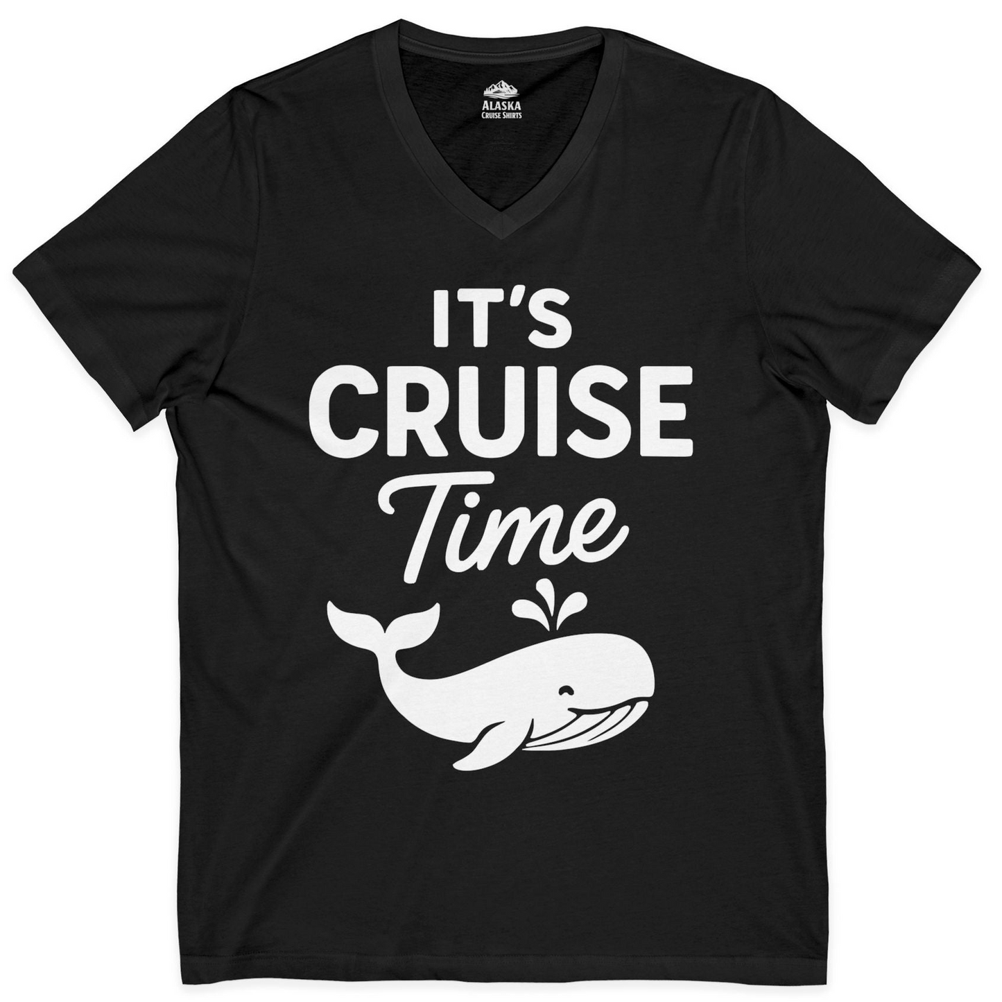It's Cruise Time Whale Graphic Vacation Cruise Shirt — V-Neck V-Neck Shirt – Black – Alaska Cruise Shirts