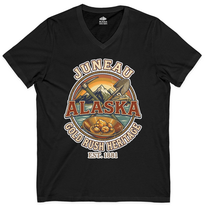 Juneau Alaska Gold Rush Heritage Vintage Travel T-Shirt — V-Neck V-Neck Shirt – Black – Alaska Cruise Shirts
