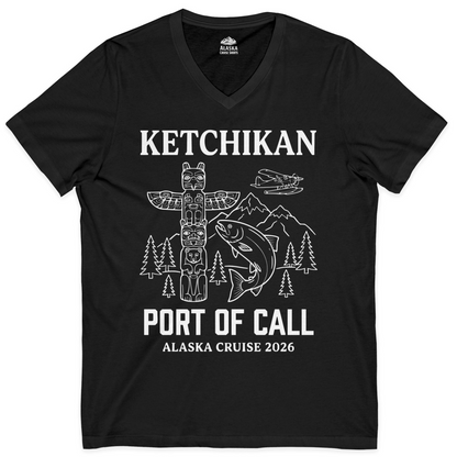 Ketchikan Alaska Cruise Port of Call Totem Wildlife Adventure Shirt — V-Neck V-Neck Shirt – Black – Alaska Cruise Shirts