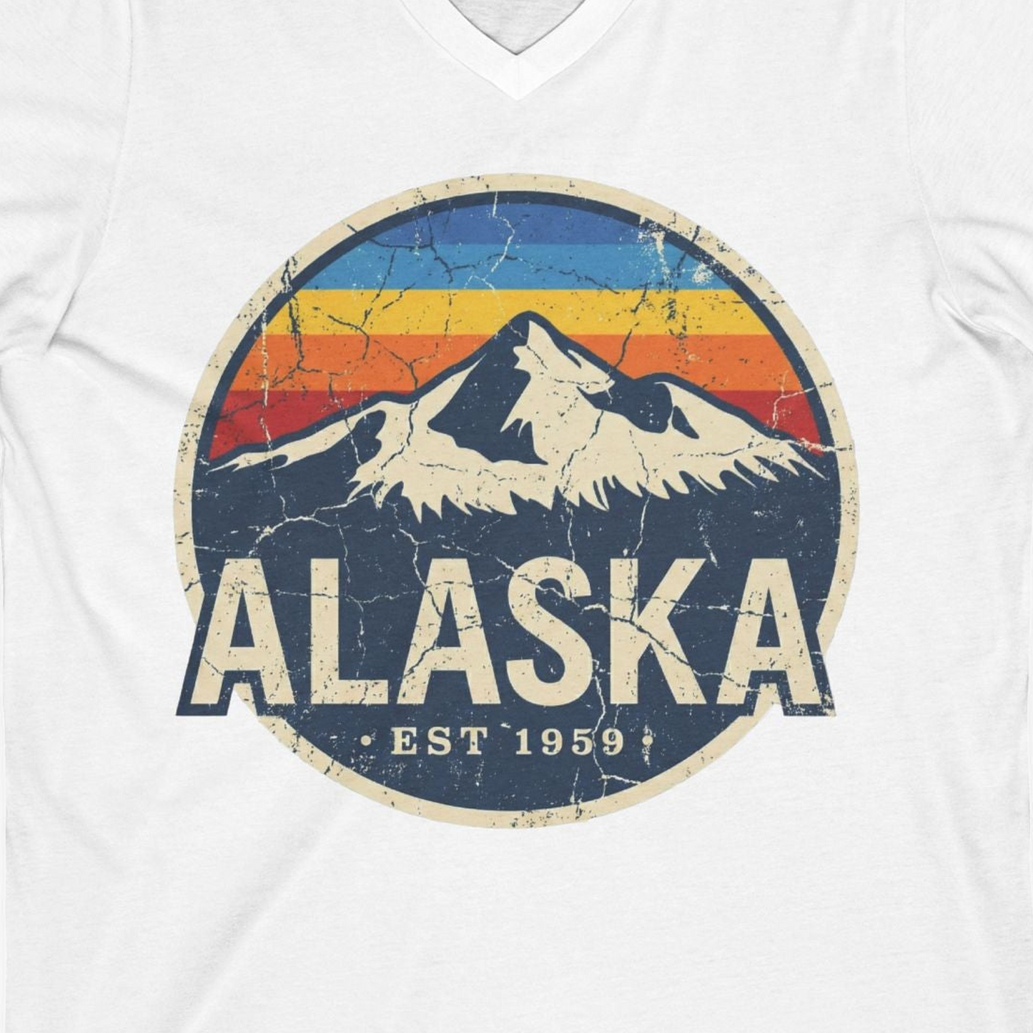 Alaska Vintage Shirt V-Neck Shirt – White – Alaska Cruise Shirts Close Up