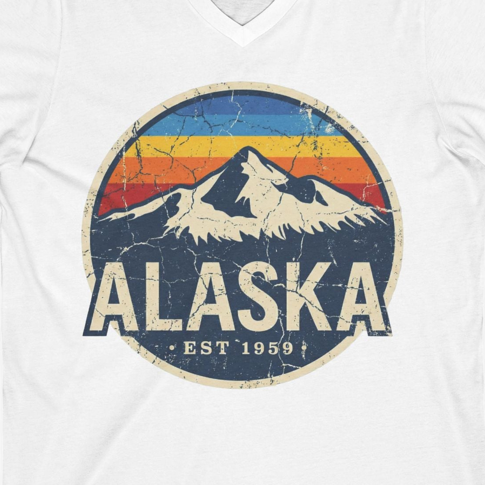 Alaska Vintage Shirt V-Neck Shirt – White – Alaska Cruise Shirts Close Up