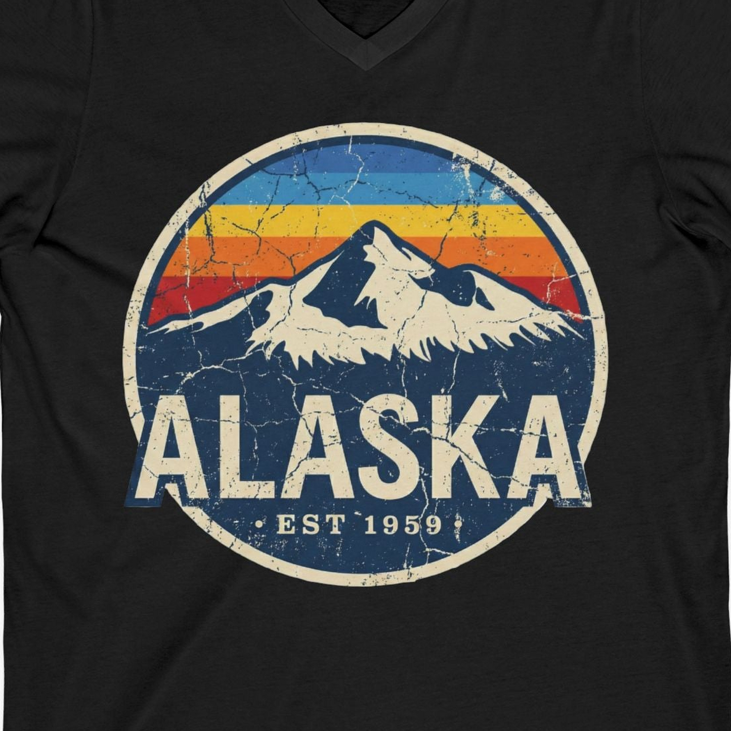 Alaska Vintage Shirt V-Neck Shirt – Black – Alaska Cruise Shirts Close Up