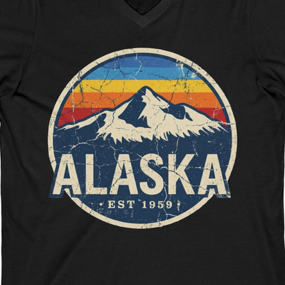Alaska Vintage Shirt V-Neck Shirt – Black – Alaska Cruise Shirts Close Up