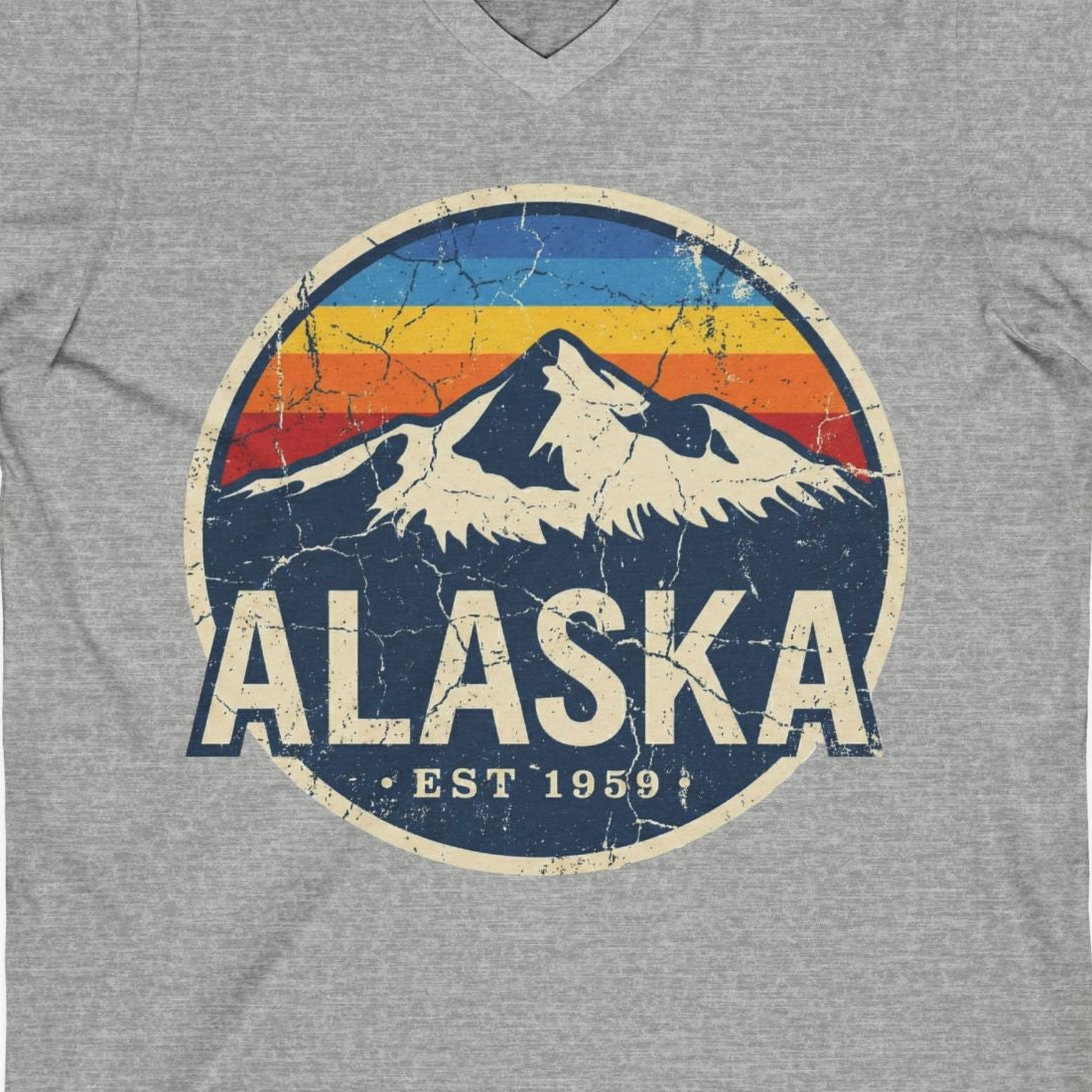 Alaska Vintage Shirt V-Neck Shirt – Athletic Heather – Alaska Cruise Shirts Close Up