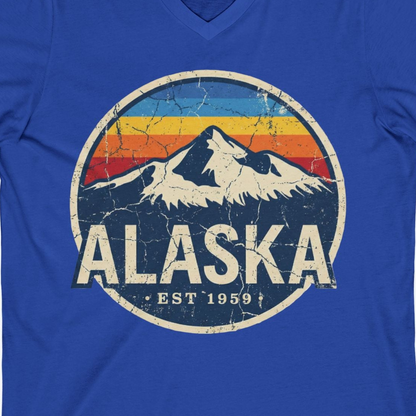 Alaska Vintage Shirt V-Neck Shirt – True Royal – Alaska Cruise Shirts Close Up