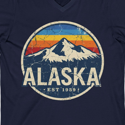 Alaska Vintage Shirt V-Neck Shirt – Navy – Alaska Cruise Shirts Close Up