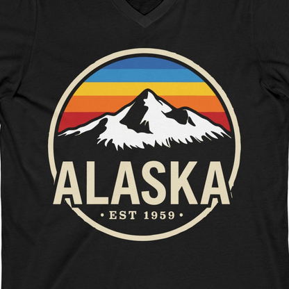 Alaska Vintage Mountain Sunset Shirt V-Neck Shirt – Black – Alaska Cruise Shirts Close Up
