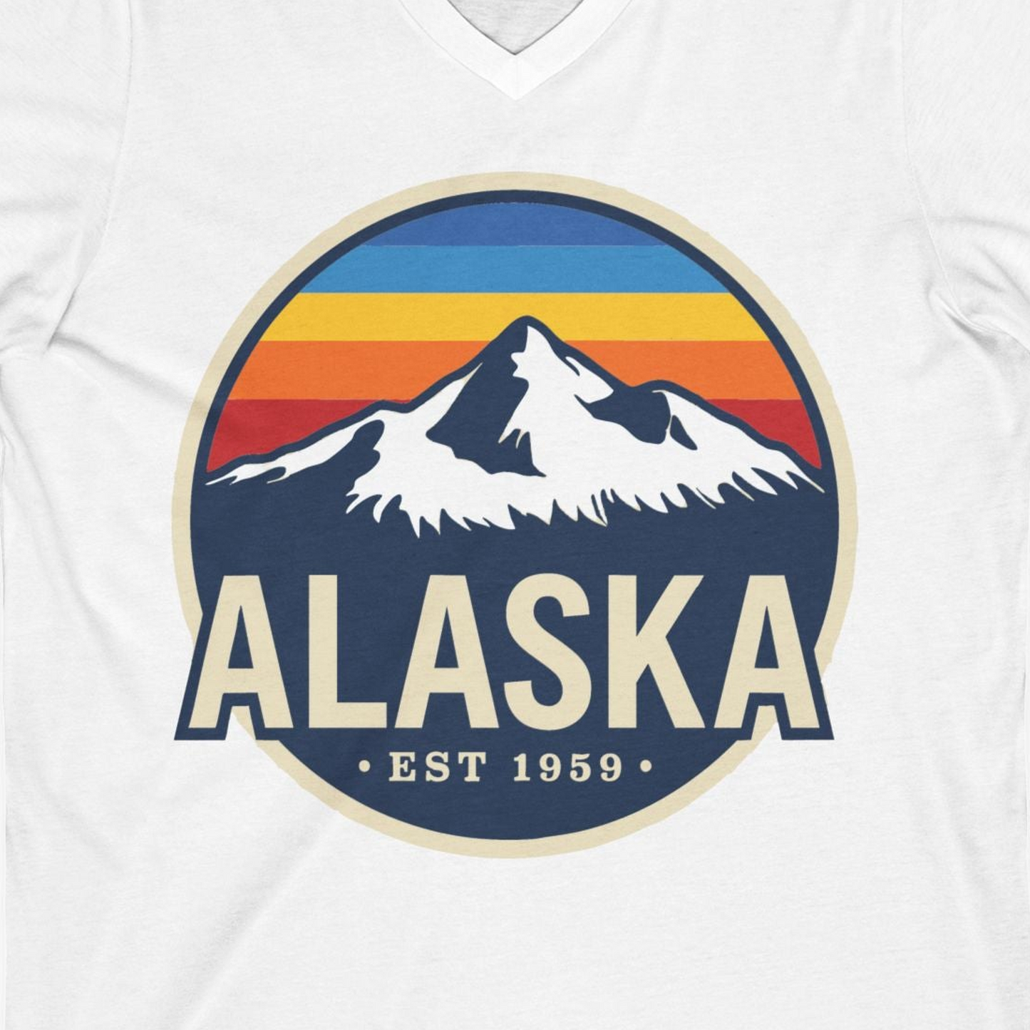Alaska Vintage Shirt V-Neck Shirt – White – Alaska Cruise Shirts Close Up