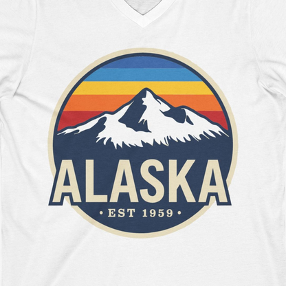 Alaska Vintage Shirt V-Neck Shirt – White – Alaska Cruise Shirts Close Up