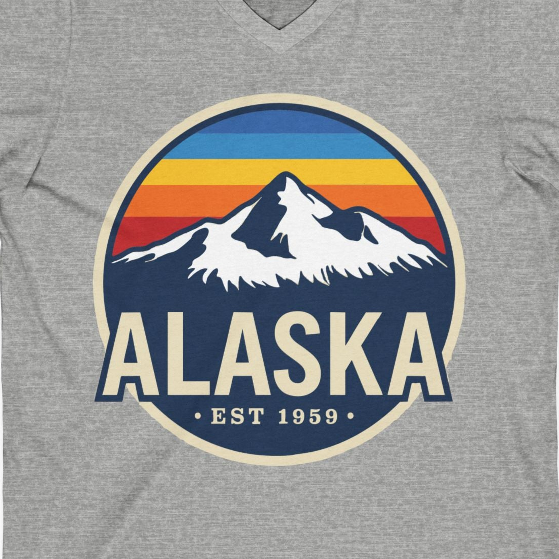 Alaska Vintage Shirt V-Neck Shirt – Athletic Heather – Alaska Cruise Shirts Close Up