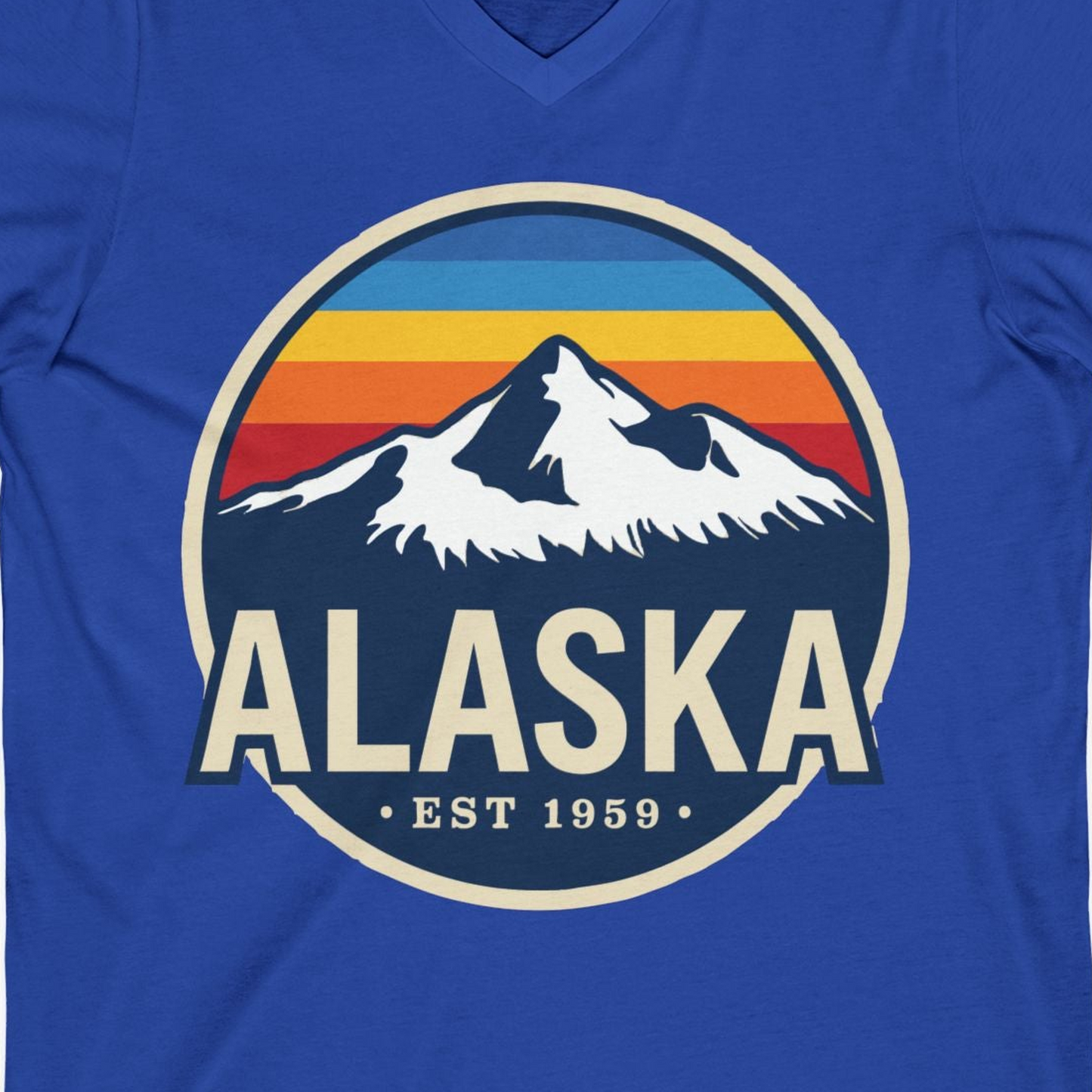 Alaska Vintage Shirt V-Neck Shirt – True Royal – Alaska Cruise Shirts Close Up