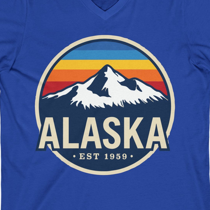 Alaska Vintage Shirt V-Neck Shirt – True Royal – Alaska Cruise Shirts Close Up